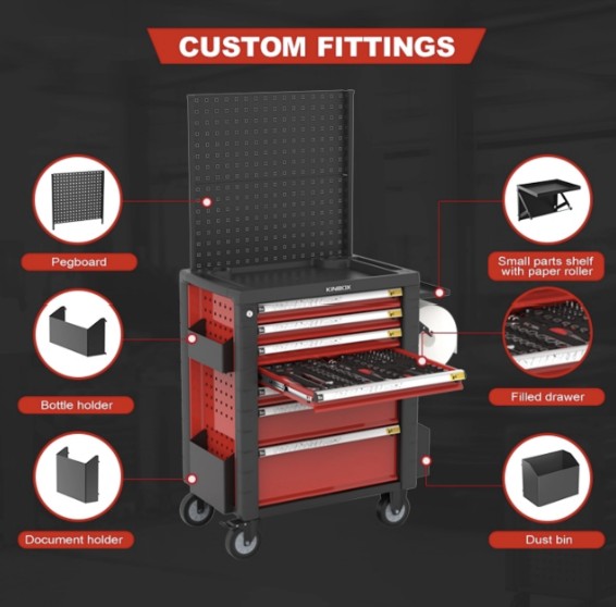 Acess&oacute;rios personalizados para gabinete de ferramentas de rolamento de gaveta KINBOX 7